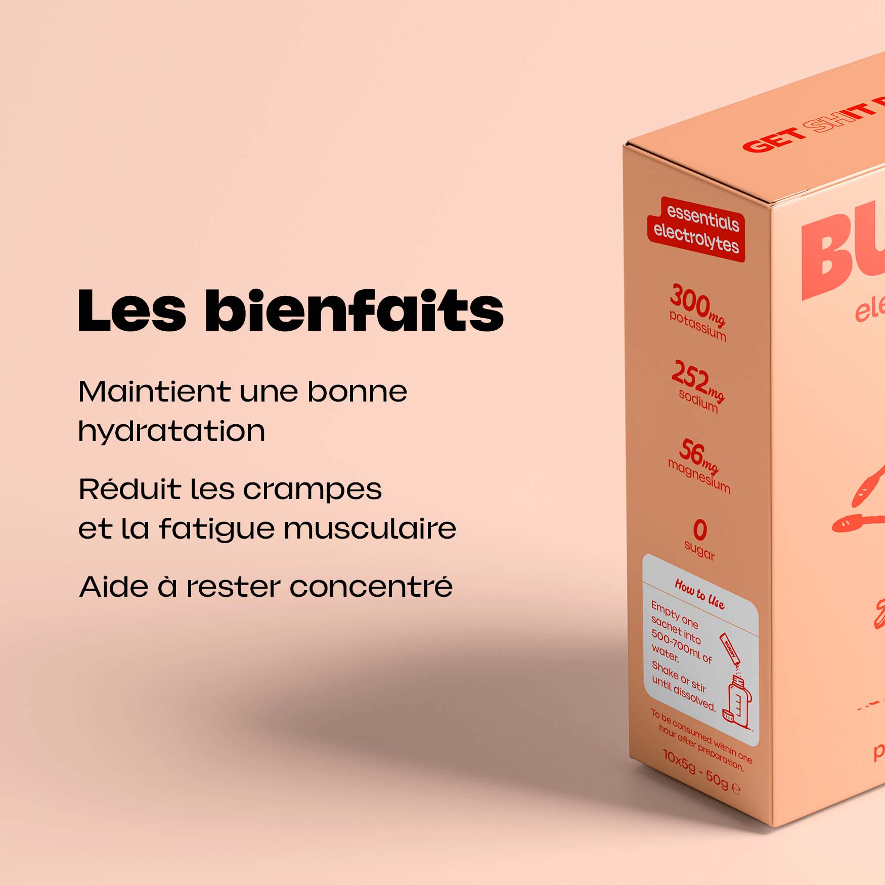 Complément électrolytes Buddy bienfaits hydratation réduction fatigue musculaire et amélioration concentration