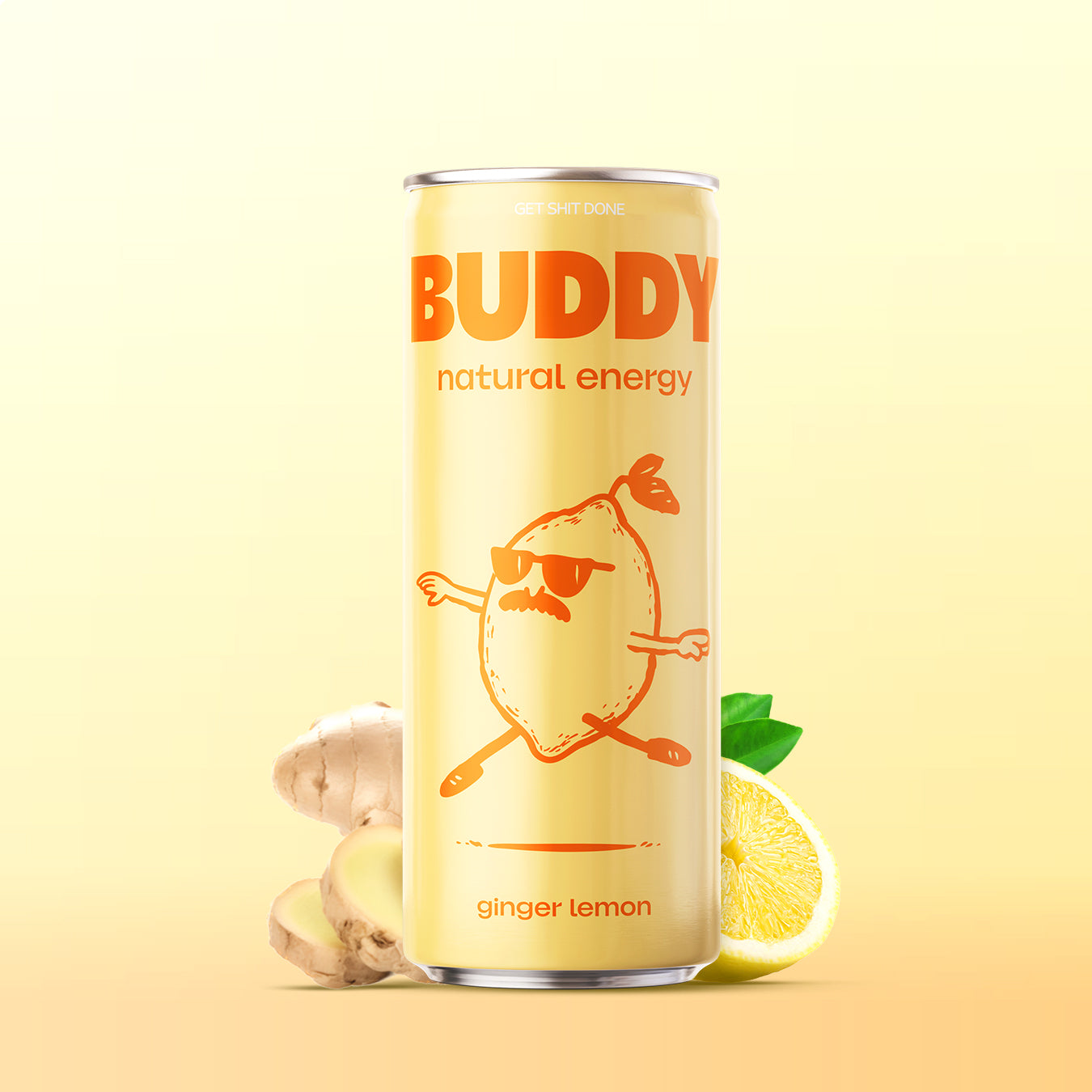 Citron jaune frais coupé en deux, ingrédient naturel de la boisson énergisante bio Buddy Lemon Ginger